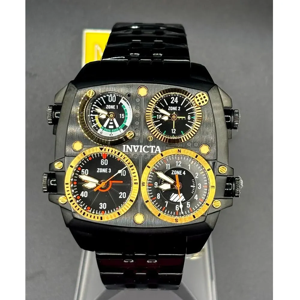 Invicta Aviator Zulu Time 49606 4 Time Zone 50mm Black Men’s Watch NIB